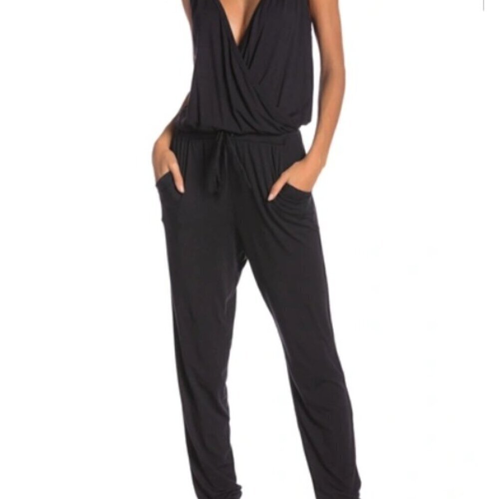 New Go Couture Drawstring Sleeveless Black Jumpsuit Size Small